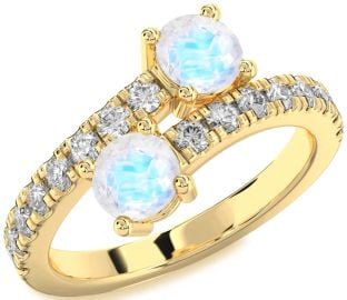 Diamond Moonstone Gold Round Two Stone Ring