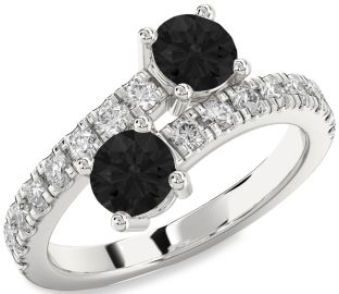 Black Diamond Silver Round Two Stone Ring