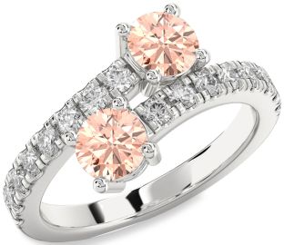 Diamond Morganite Silver Round Two Stone Ring