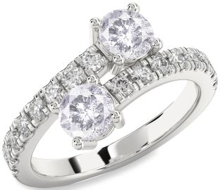 Salt & Pepper Diamond Silver Round Two Stone Ring