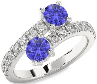 Diamond Tanzanite Silver Round Two Stone Ring