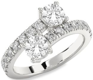 Diamond White Sapphire Silver Round Two Stone Ring