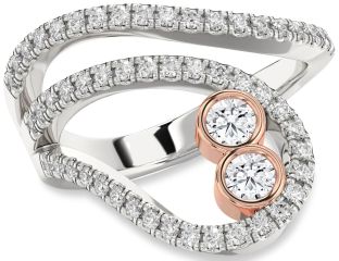 Diamond Silver & 10K Rose Gold Round Two Stone Ring