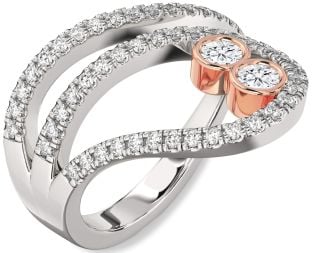 Diamond Silver & 10K Rose Gold Round Two Stone Ring