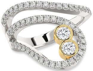 Diamond Silver & 10K gold Round Two Stone Ring