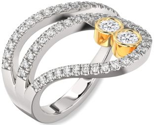 Diamond Silver & 10K gold Round Two Stone Ring