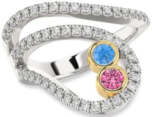 Diamond Silver & 10K gold Round Two Stone Promise Ring