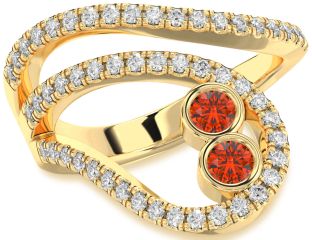 Diamond Fire Opal Gold Silver Round Two Stone Ring