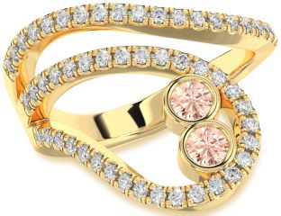 Diamond Morganite Gold Silver Round Two Stone Ring