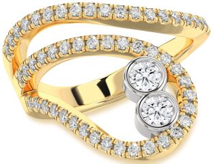 Diamond White Yellow Gold Round Two Stone Ring