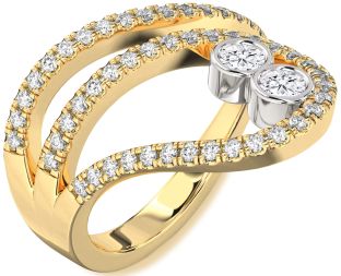 Diamond White Yellow Gold Round Two Stone Ring