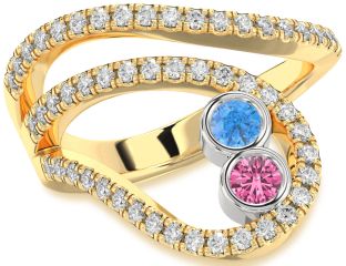 Diamond White Yellow Gold Round Two Stone Promise Ring