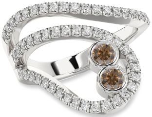 Chocolate Brown Diamond Silver Round Two Stone Ring