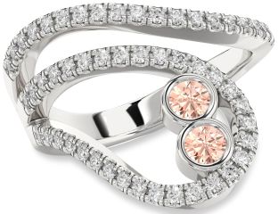 Diamond Morganite Silver Round Two Stone Ring