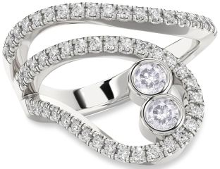 Salt & Pepper Diamond Silver Round Two Stone Ring