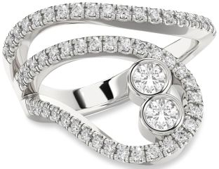Diamond White Sapphire Silver Round Two Stone Ring