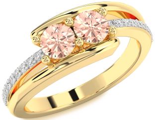Diamond Morganite Gold Silver Round Two Stone Ring