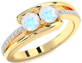 Diamond Moonstone Gold Round Two Stone Ring