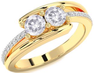 Salt & Pepper Diamond Gold Round Two Stone Ring