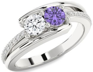 Diamond Silver Round Two Stone Promise Ring