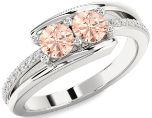 Diamond Morganite Silver Round Two Stone Ring