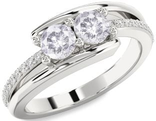 Salt & Pepper Diamond Silver Round Two Stone Ring