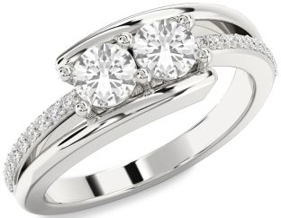 Diamond White Sapphire Silver Round Two Stone Ring