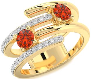 Diamond Fire Opal Gold Round Two Stone Ring