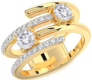 Salt & Pepper Diamond Gold Silver Round Two Stone Ring