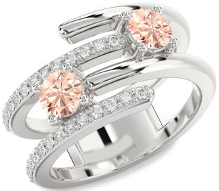 Diamond Morganite Silver Round Two Stone Ring