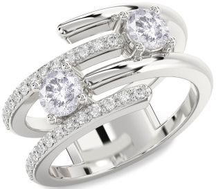 Salt & Pepper Diamond Silver Round Two Stone Ring