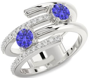 Diamond Tanzanite Silver Round Two Stone Ring