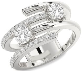 Diamond White Sapphire Silver Round Two Stone Ring