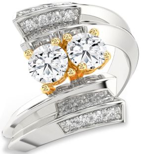 Diamond Silver & 10K gold Round Two Stone Ring