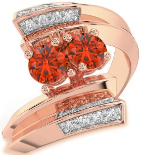 Diamond Fire Opal Rose Gold Round Two Stone Ring
