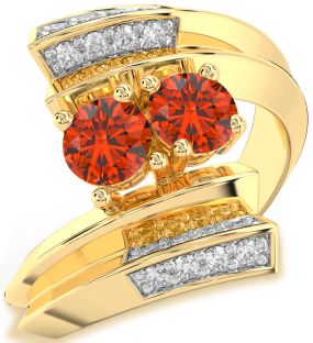 Diamond Fire Opal Gold Round Two Stone Ring