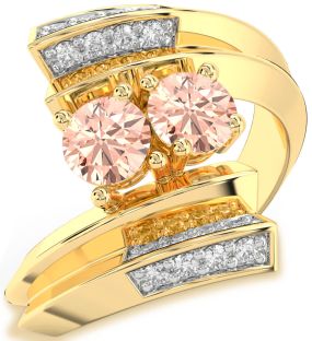 Diamond Morganite Gold Silver Round Two Stone Ring