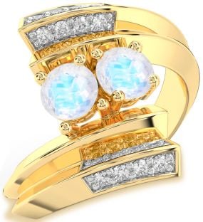 Diamond Moonstone Gold Round Two Stone Ring