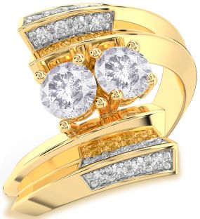 Salt & Pepper Diamond Gold Round Two Stone Ring