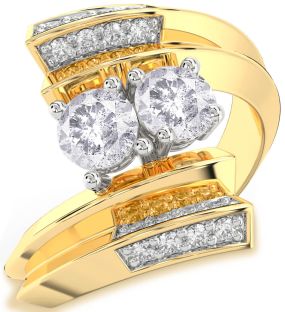 Salt & Pepper Diamond Gold Silver Round Two Stone Ring