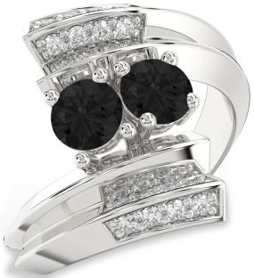 Black Diamond Platinum Round Two Stone Ring