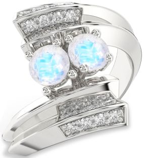 Diamond Moonstone Platinum Round Two Stone Ring