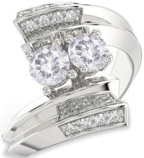 Salt & Pepper Diamond Platinum Round Two Stone Ring