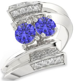 Diamond Tanzanite Platinum Round Two Stone Ring