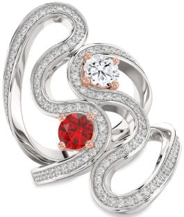 Diamond Platinum & Rose Gold Round Two Stone Pave Promise Ring