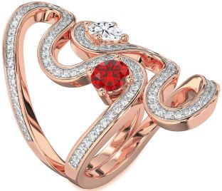 Diamond Rose Gold Silver Round Two Stone Pave Promise Ring