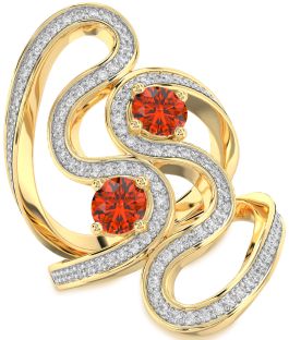 Diamond Fire Opal Gold Round Two Stone Pave Ring