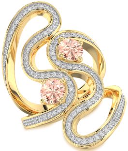 Diamond Morganite Gold Round Two Stone Pave Ring