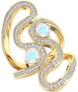 Diamond Moonstone Gold Round Two Stone Pave Ring