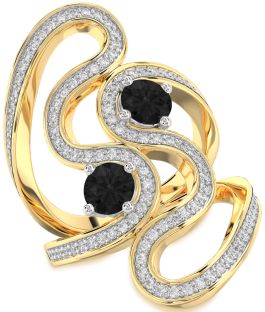 Black Diamond Gold Silver Round Two Stone Pave Ring